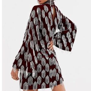 ASOS Burgundy Dress with Silver Fringe